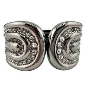 Premier Designs Gunmetal Gray White Rhinestone Art Deco Vibe Clamper 6.5” Bangle